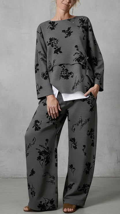 CONJUNTO FLORAL VINTAGE DE DOS PIEZAS CON TOP FLUIDO Y PANTALÓN AMPLIO
