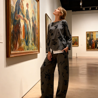 CONJUNTO FLORAL VINTAGE DE DOS PIEZAS CON TOP FLUIDO Y PANTALÓN AMPLIO