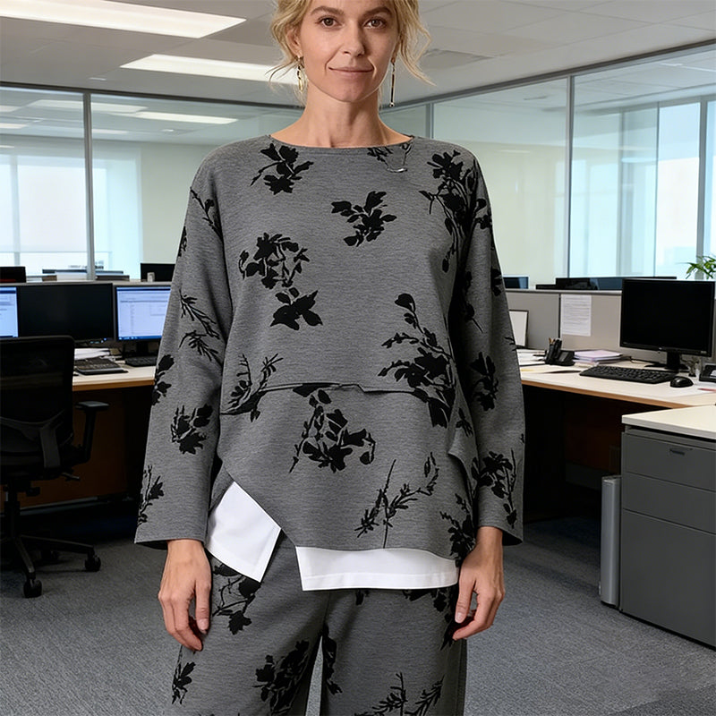 CONJUNTO FLORAL VINTAGE DE DOS PIEZAS CON TOP FLUIDO Y PANTALÓN AMPLIO