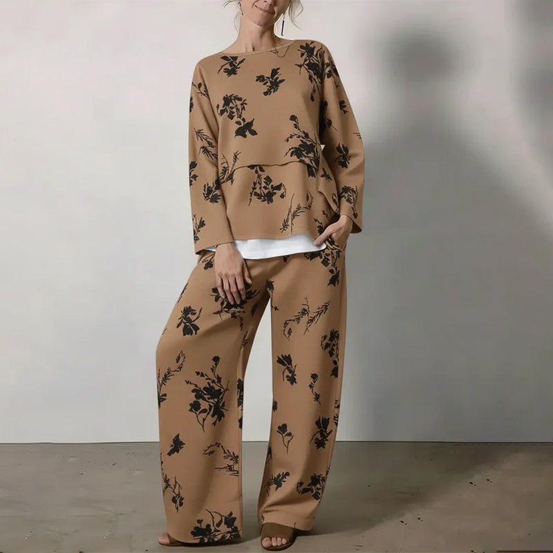 CONJUNTO FLORAL VINTAGE DE DOS PIEZAS CON TOP FLUIDO Y PANTALÓN AMPLIO