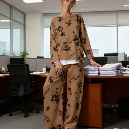 CONJUNTO FLORAL VINTAGE DE DOS PIEZAS CON TOP FLUIDO Y PANTALÓN AMPLIO