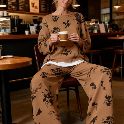 CONJUNTO FLORAL VINTAGE DE DOS PIEZAS CON TOP FLUIDO Y PANTALÓN AMPLIO