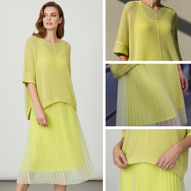 CONJUNTO FLUIDO DE DOS PIEZAS CON VESTIDO LISADO Y CÁRDIGAN LIGERO